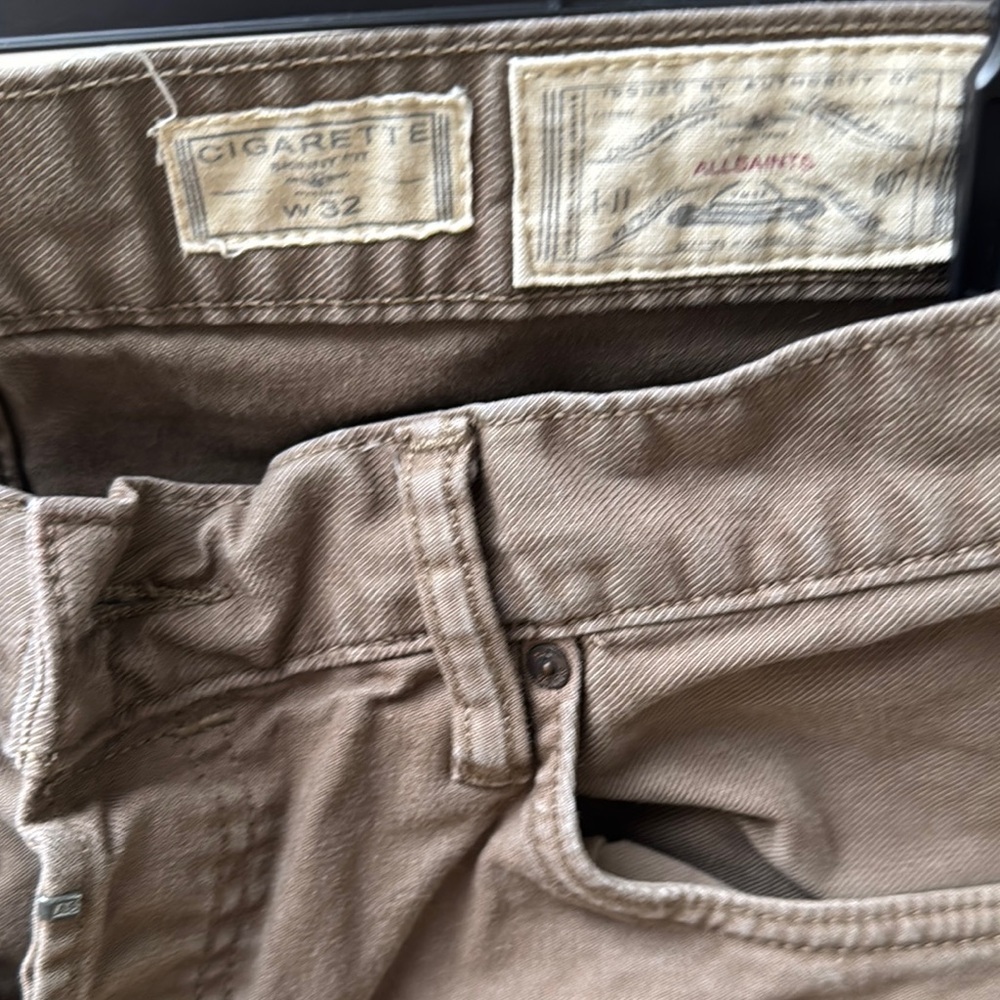 All Saints Cigarette Brown Slim Fit Jeans with Classic Denim Texture - Picture 2 of 10